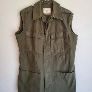 Vintage Green Military vest with button snaps and utility pockets
